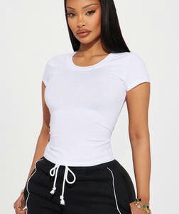 MC-0324 Alyssa Crew Neck Top - White