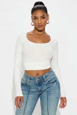 Soft Touch Scoop Neck Lace Trim Top - Off White