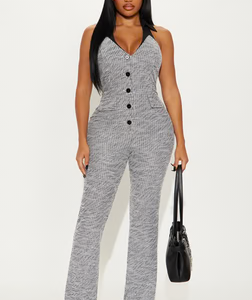 Signature Move Tweed Flare Jumpsuit - Grey