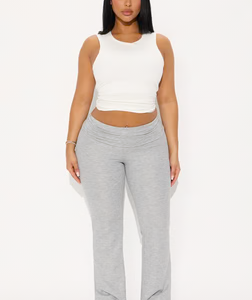 Korey Waffle Knit Fold Over Pants - Heather Grey