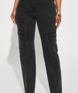 MC-0416 Non Disclosure Stretch Straight Leg Jeans - Black Wash