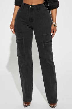 MC-0416 Non Disclosure Stretch Straight Leg Jeans - Black Wash