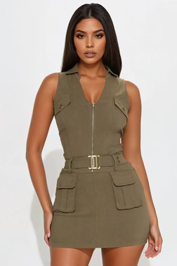 Nora Cargo Mini Dress - Olive