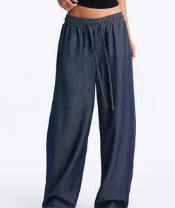 MC-0425 City Pulse Drapey Tie Waist Jogger Jeans - Dark Denim