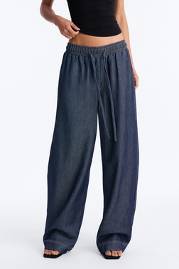 MC-0425 City Pulse Drapey Tie Waist Jogger Jeans - Dark Denim