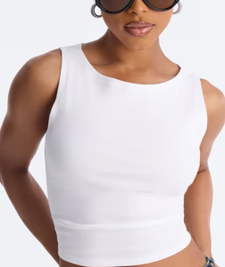 Anna Boat Neck Sleeveless Tank Top - White