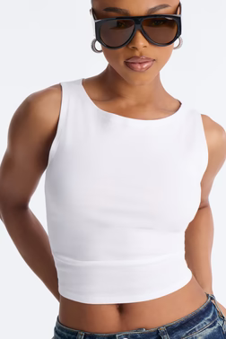 Anna Boat Neck Sleeveless Tank Top - White
