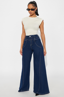 MC-0433 Americano Stretch Super Wide Leg Jeans - Dark Wash