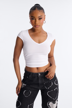 MC-0449 Emma Scoop Neck Short Sleeve Top - White