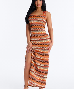 MC-0454 Sydney Geometric Midi Swim Cover Up Dress - Multi Color