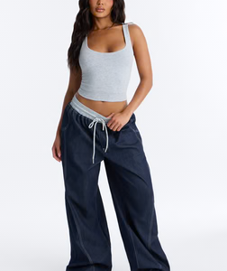 Maria Low Rise Drawstring Wide Leg Pant 33″ - Rinse Blue Wash