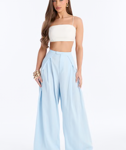 MC-0463 Tyra High Rise Pleated Wide Leg Pant - Light Blue