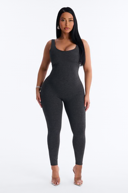 MC-0467 Malia Built In Bra Catsuit - Charcoal