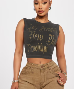 LA to NY Washed Tank Top - Charcoal
