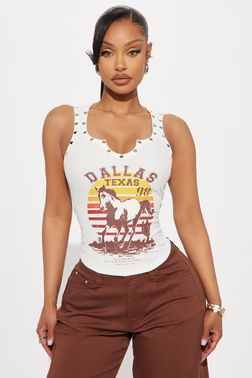 Dallas Studded Tank Top - Cream