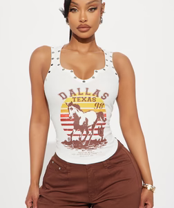 Dallas Studded Tank Top - Cream