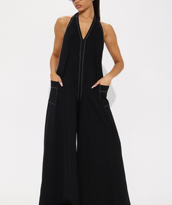Linnet Tie Halter Wide Leg Jumpsuit - Black