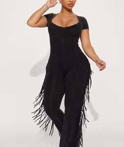 Carry Me Higher Fringe Jumpsuit - Black