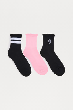MC-0518 NY Girly 3 Pack Socks - Black/combo
