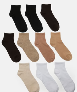 MC-0519 10 Pack Quarter Length Socks - Brown/combo