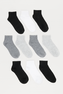 10 Pack Quarter Length Socks - Black/combo