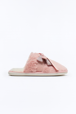 Cutie Bow Faux Fur Slippers - Pink Cutie Bow Faux Fur Slippers - Pink