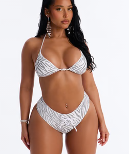 Love To Be Wild 2 Piece Triangle Bikini Set - Black/White