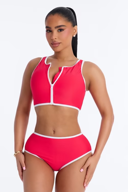 Waves Runner Colorblock Tank High Waist 2 Piece Bikini Bottom - Red/combo