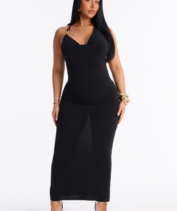 MC-0593 Lilly Hardware Cowl Neck Maxi Dress - Black