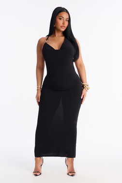 Lilly Hardware Cowl Neck Maxi Dress - Black