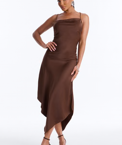 MC-0594 Gia Satin Midi Dress - Chocolate