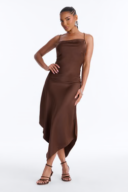 Gia Satin Midi Dress - Chocolate