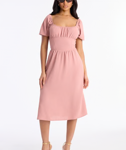 Raya Short Sleeve Bow Midi Dress - Mauve