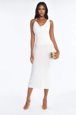 MC-0611 Lilly Hardware Cowl Neck Maxi Dress - White
