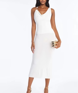MC-0612 Lilly Hardware Cowl Neck Maxi Dress - White