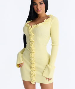 MC-0618 Sweet But Spicy Ruffle Mini Dress - Butter Yellow