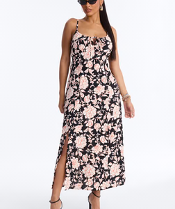 Sadie Sleeveless Floral Airflow Maxi Dress - Black