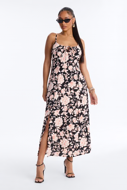 Sadie Sleeveless Floral Airflow Maxi Dress - Black