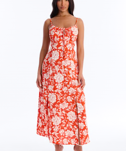 Sadie Sleeveless Floral Airflow Maxi Dress - Red