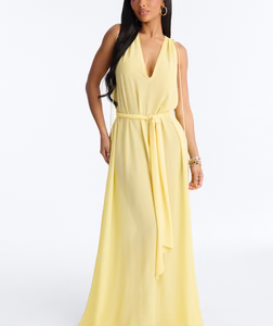Elizabeth Sheer Chiffon Maxi Dress - Yellow