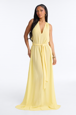 Elizabeth Sheer Chiffon Maxi Dress - Yellow