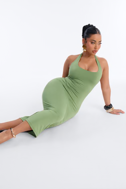 Nellie Double Lined Midi Dress - Olive